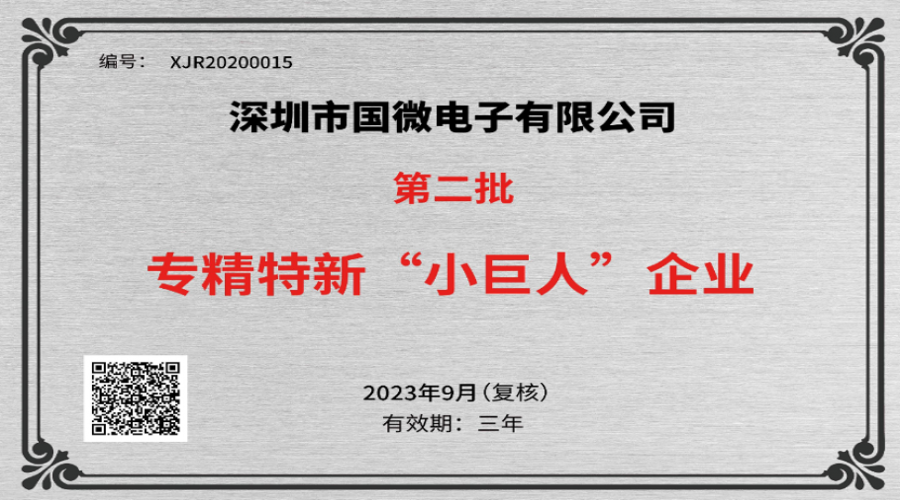 2023年9月，國微電子被工業和信息化部中小企業局再次認定為國家級專精特新重點“小巨人”企業